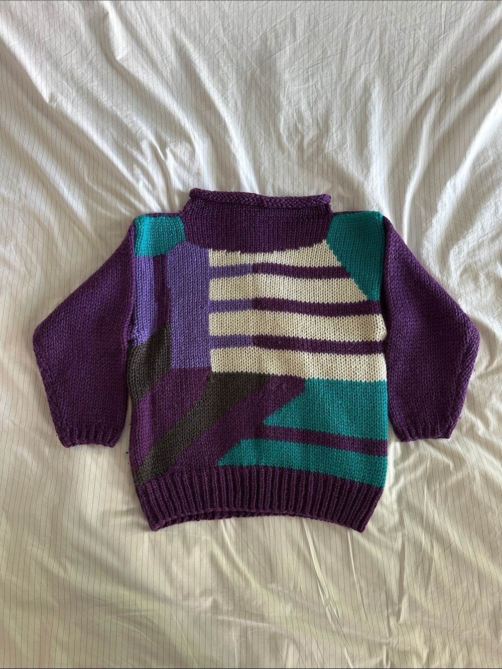 VTG Michelle Richard’s - Geometric Colorblock Purple Knit Sweater - M